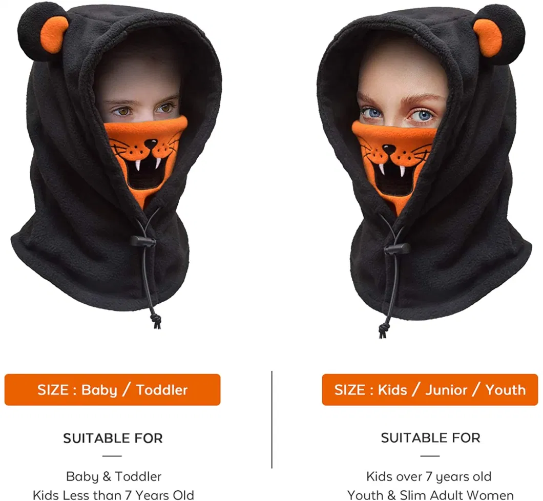 Kids Balaclava Tiger Face Mask, Boys/Girls Reusable Washable Cloth Full Face Masks, Windproof Dust Mask Winter Hat